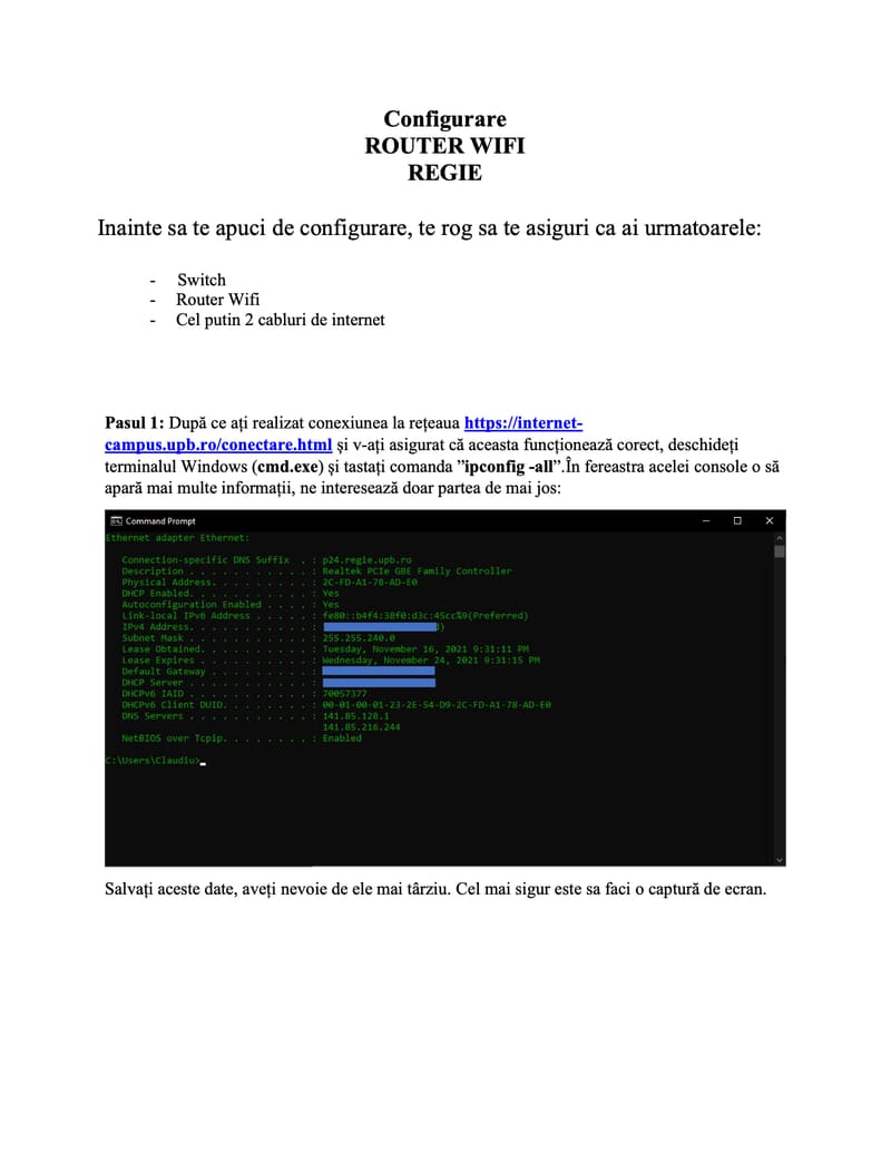 Pagina 1 din 5 a PDF-ului „Configurare Router Wifi – Regie”.